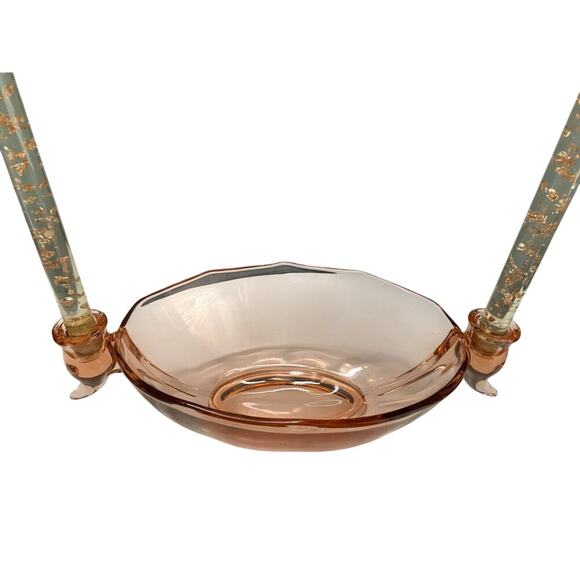 Fostoria Fairfax Pink Rose Depression Glass Vintage Oval Bowl w/ Candle Holder - Picture 7 of 13